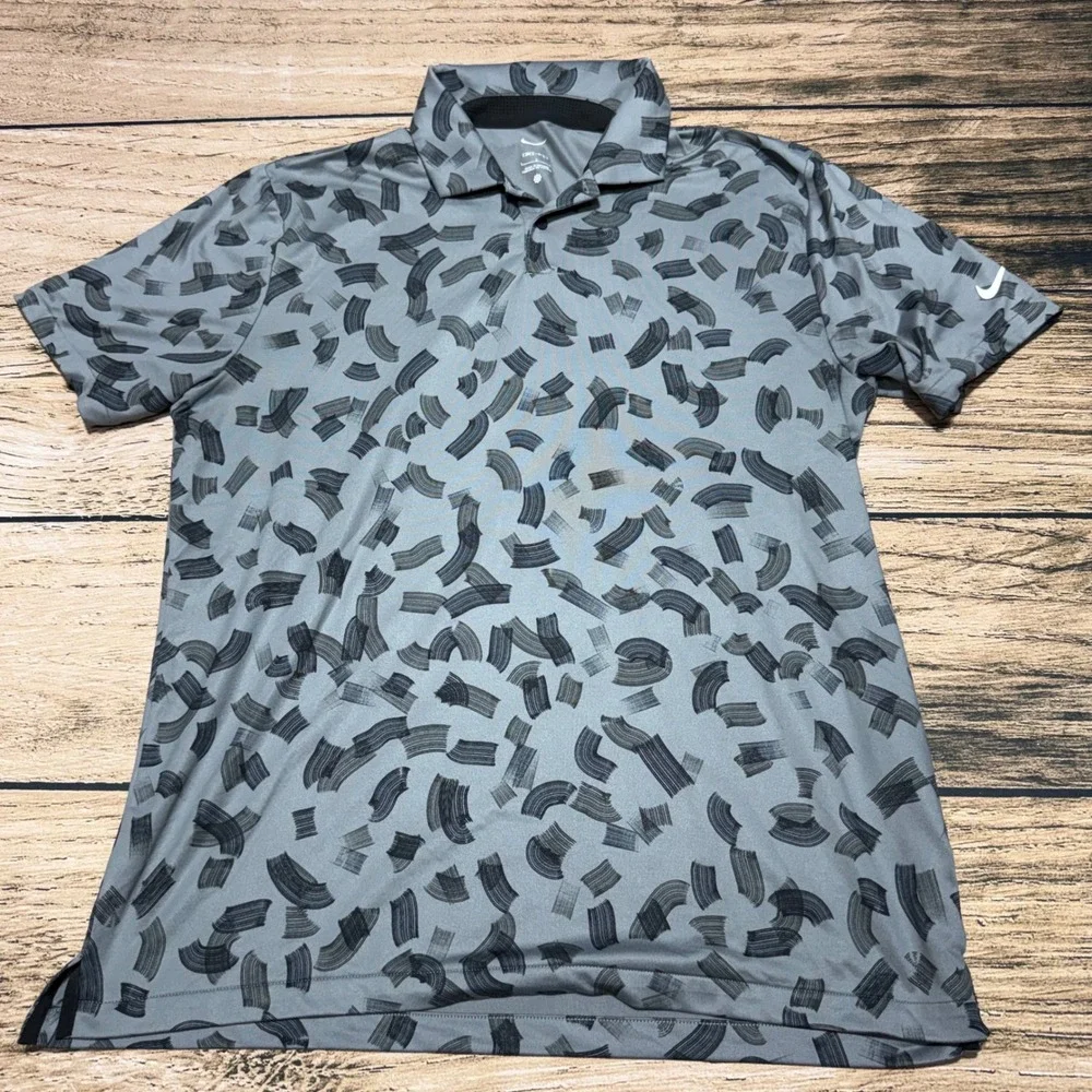 Nike Polo Shirt Mens Large Grey Dri-FIT Abstract Print Golf Athletic FD5739-070
